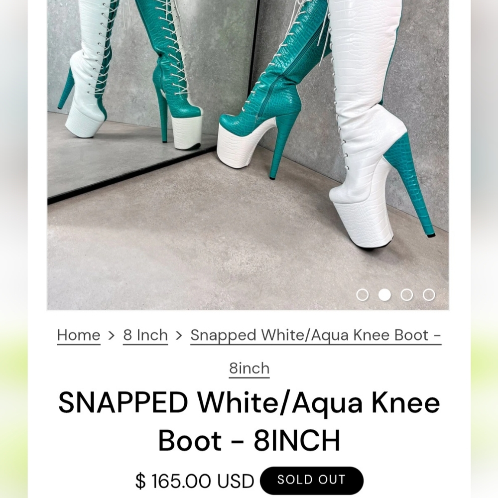 Hella Heels SNAPPED White/Aqua Knee Boot - 8INCH Size 7